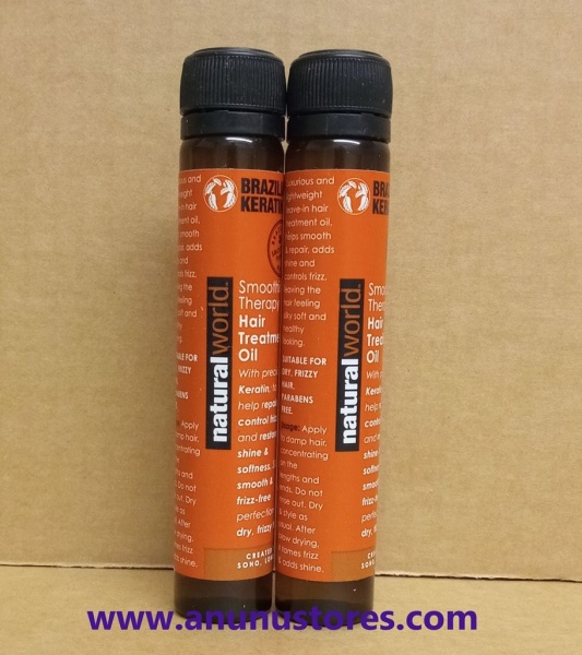 Natural World Brazilian Keratin Smoothing Therapy Hair Treatment Oil - 2 x 25ml